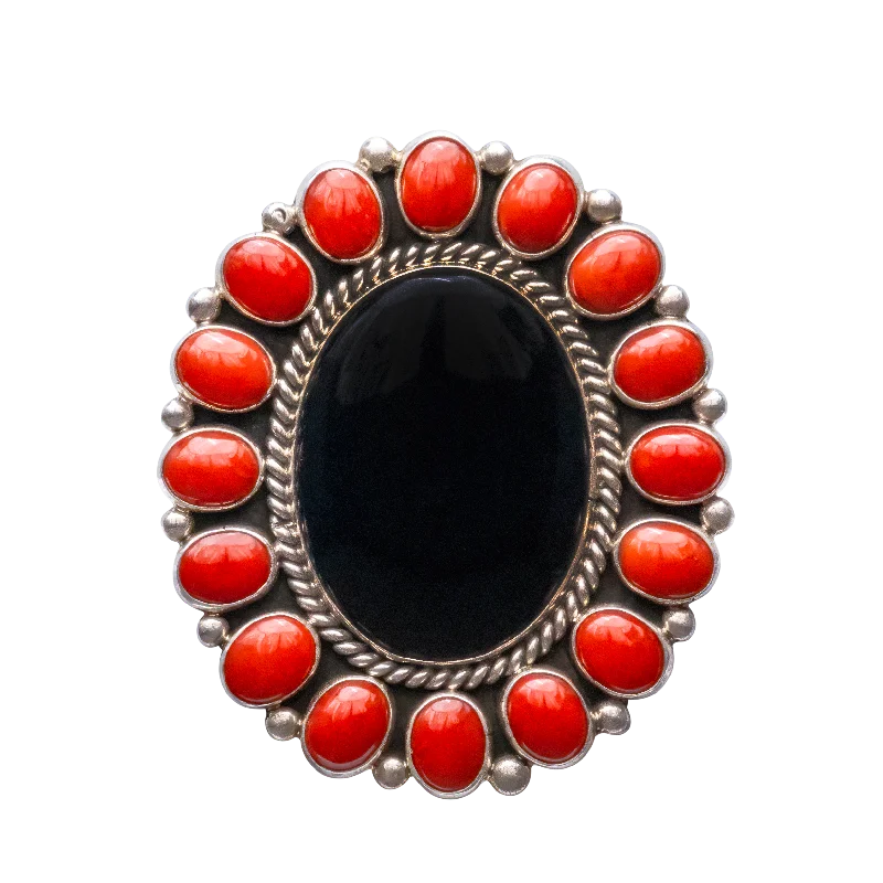 Black Onyx & Mediterranean Coral Ring | Melvin & Tiffany Jones