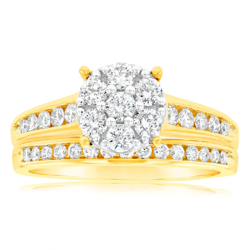 9ct Yellow Gold 1 Carat Diamond 2 Ring Bridal Set