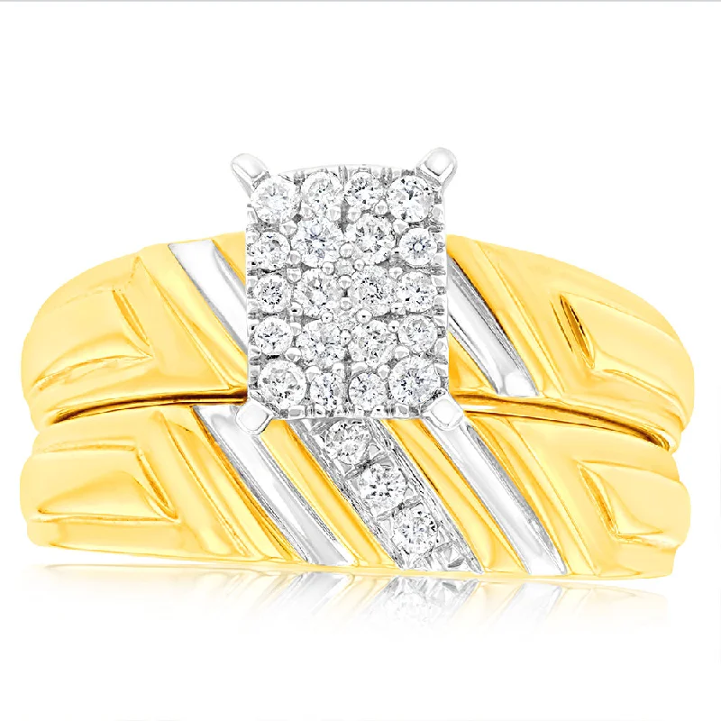 9ct Yellow Gold 2-Ring Diamond Bridal set with 0.20 Carat of Diamonds