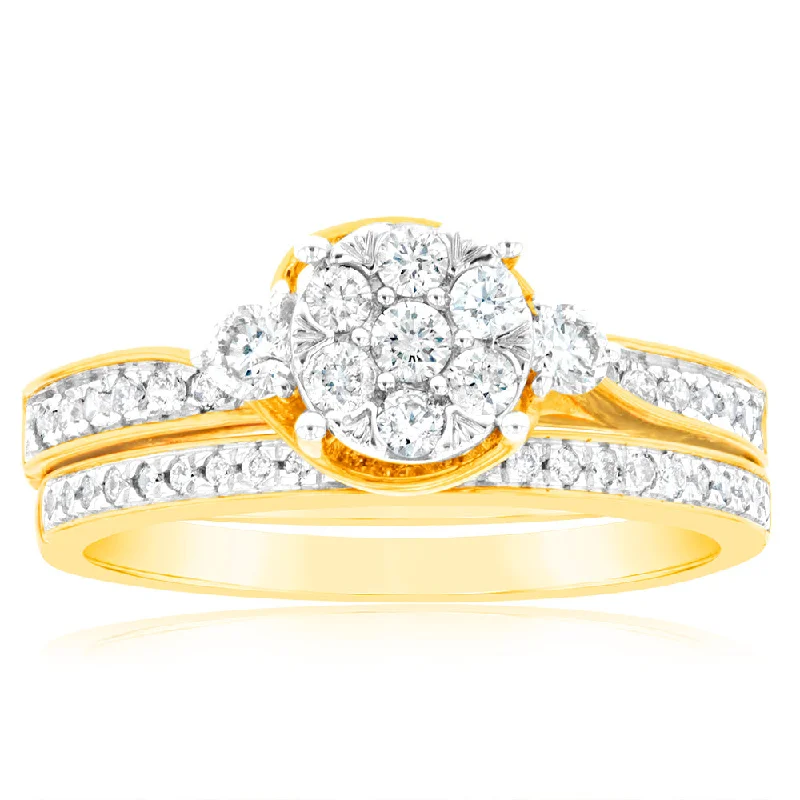 9ct Yellow Gold 3/5 Carat Diamond Bridal Ring Set