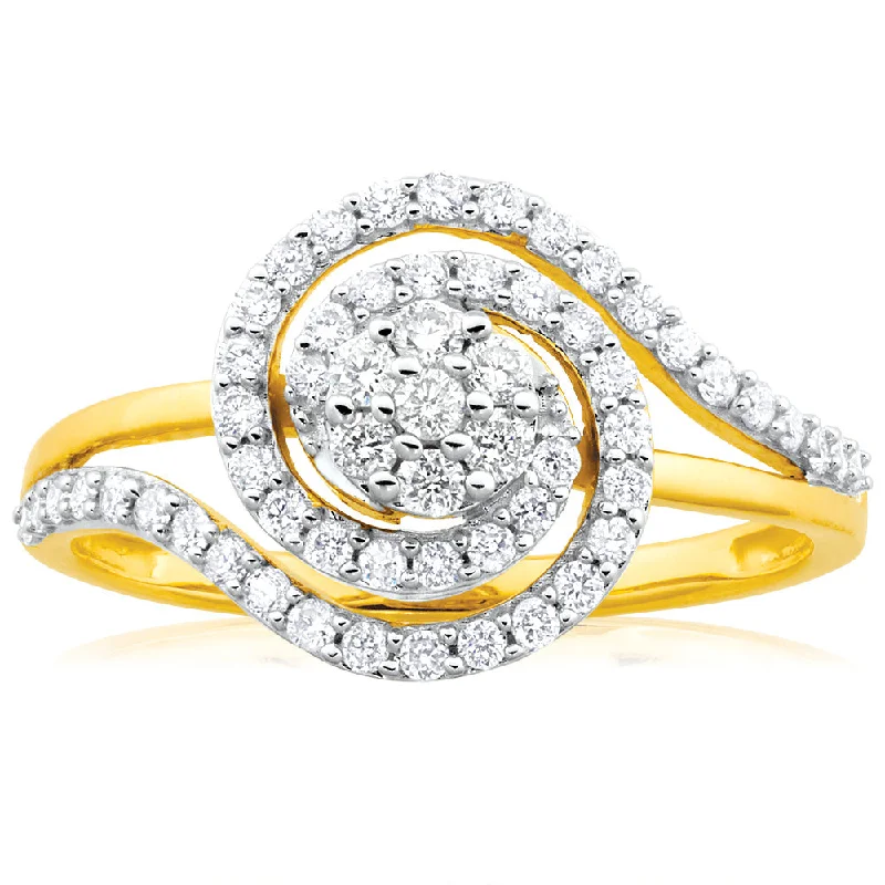 9ct Yellow Gold Diamond Ring Set with 59 Stunning Brilliant Diamonds