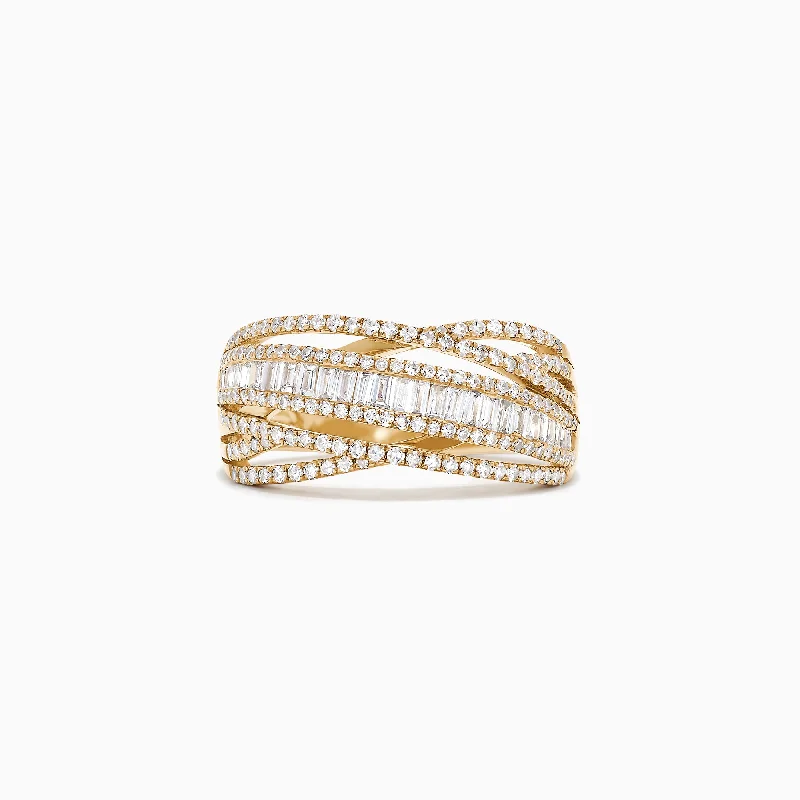 D'Oro 14K Yellow Gold Diamond Crossover Ring, 0.98 TCW