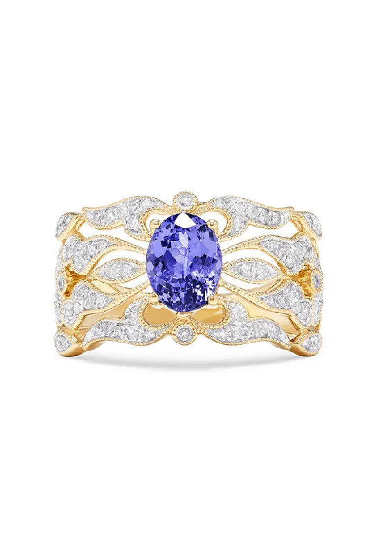 14K Yellow Gold Tanzanite and Diamond Ring, 1.45 TCW