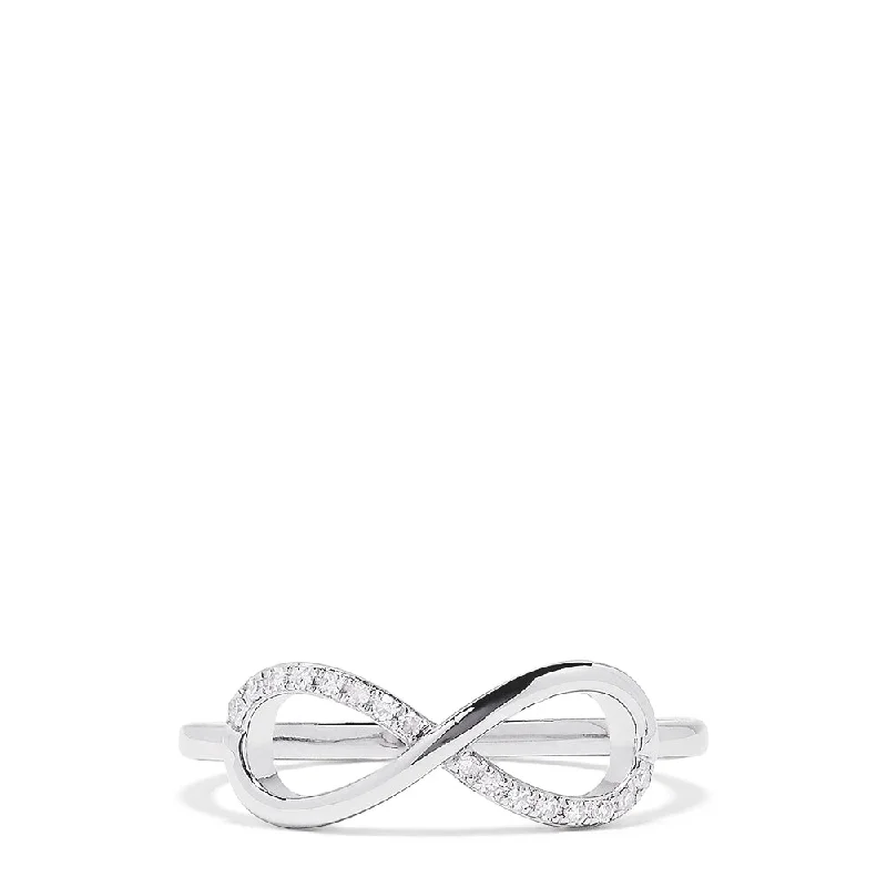 Novelty 14K White Gold Diamond Infinity Ring, 0.06 TCW