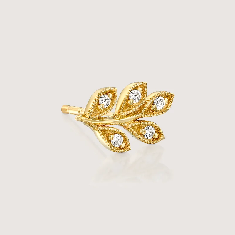 Leaf Gold Earring With White Diamonds