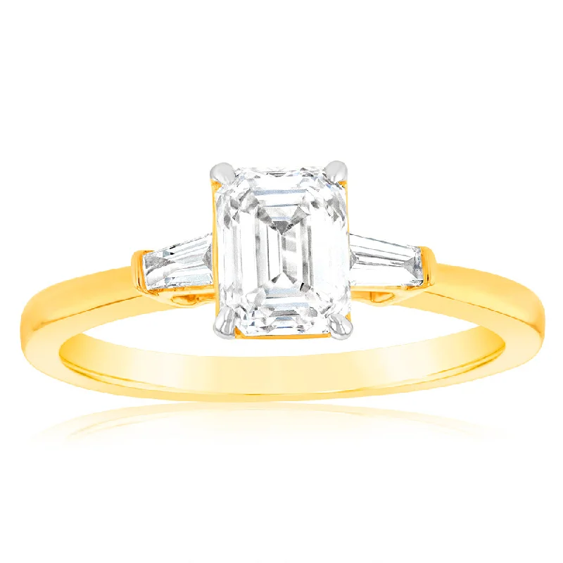 Luminesce Lab Grown Certified 1.1 Carat Emerald Diamond Engagement Ring in 18ct Yellow Gold