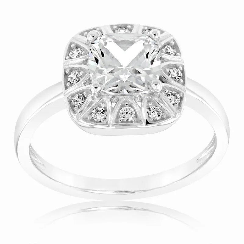 Sterling Silver Rhodium Plated Princess Cut Cushion Cubic Zirconia Ring