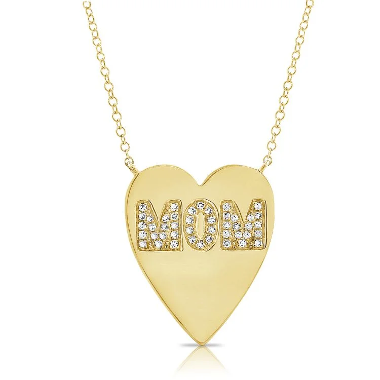 Diamond Elongated MOM Heart Necklace