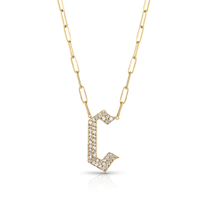 Pave Gothic Initial Paperclip Necklace