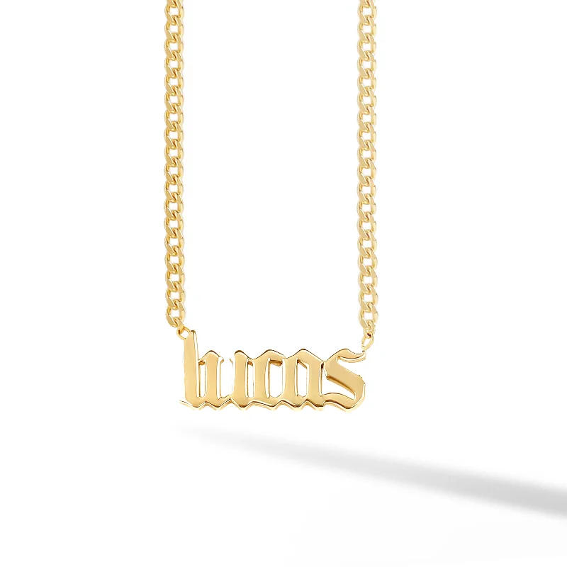 Gothic Solid Name Cuban Link Necklace