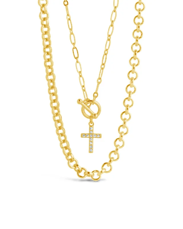 Grace CZ Cross & Layered Chain Necklace