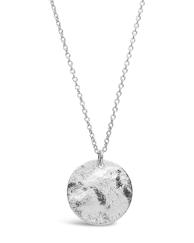 Sterling Silver Textured Wave Disk Necklace