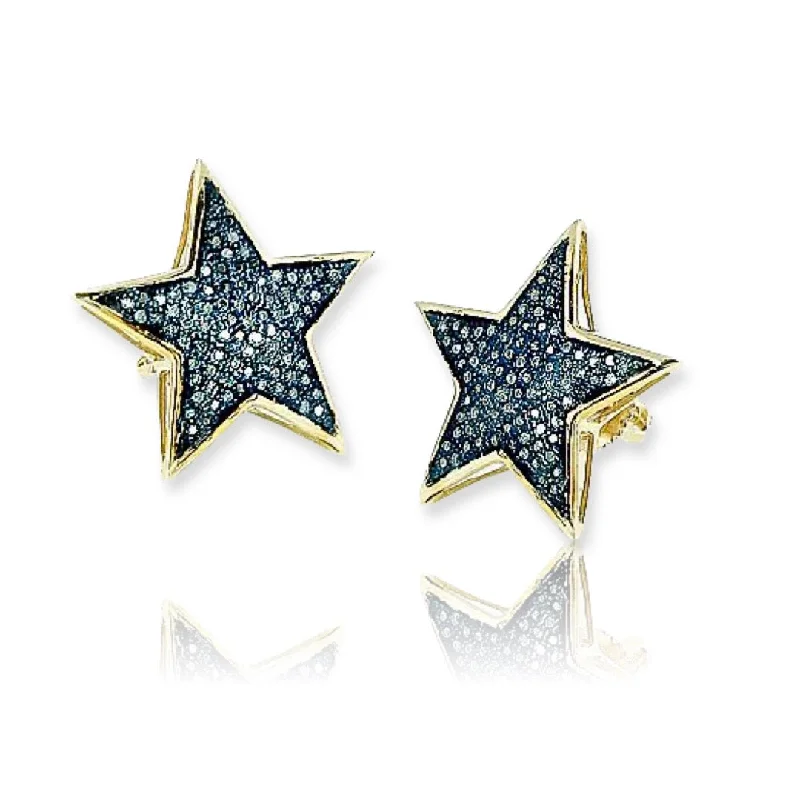 10KY 0.50CTW BLUE DIAMOND STAR EARRING