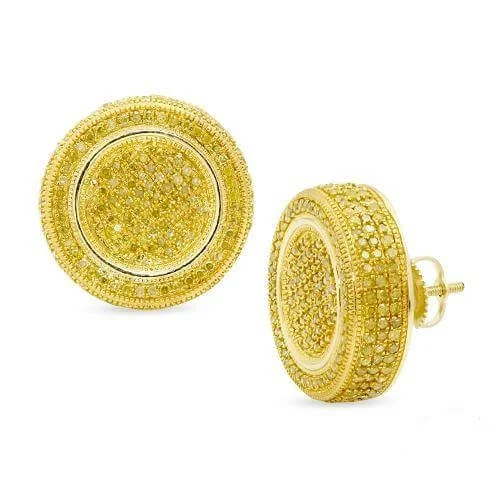 10KY 2.00CTW YELLOW DIAMOND FLAT BUTTON EARRINGS