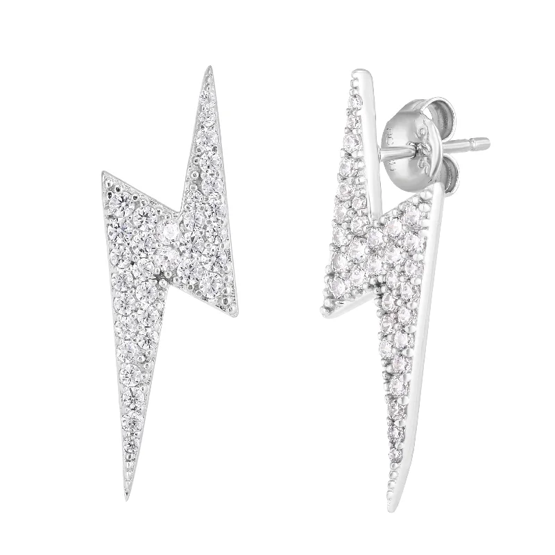 Silver CZ Lightning Bolt Studs