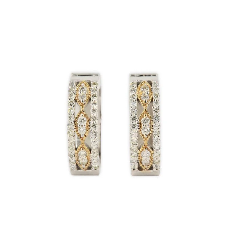 JDTK-p22-132-1 -Two Tone  Gold and  Diamond Hoop Earrings