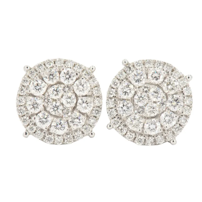 14KW 1.50CTW DIAMOND ROUND CLUSTER EARRINGS WITH HALO