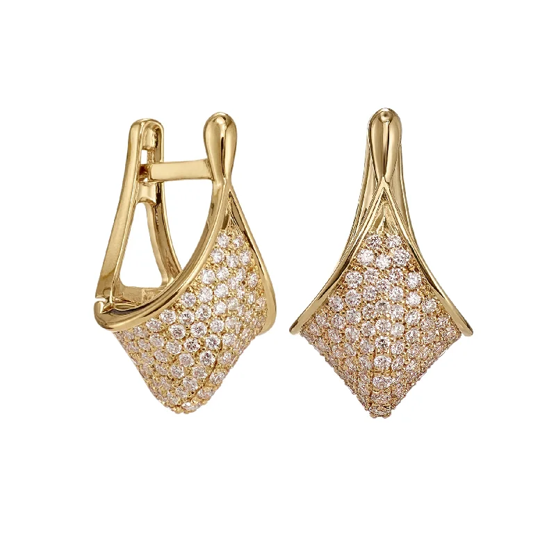 Gold and Diamond Pave Modern Huggie Earrings