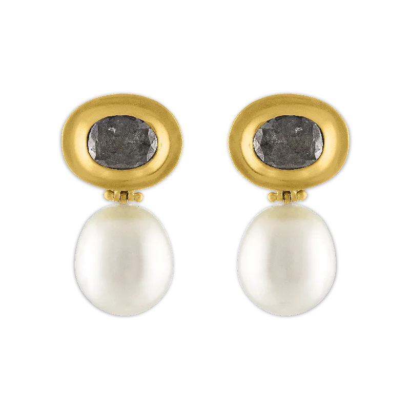 Black Diamond and South Sea Pearl Masona Hinge Earrings