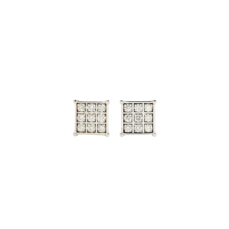 Diamond Channel Set Square Earrings Pair