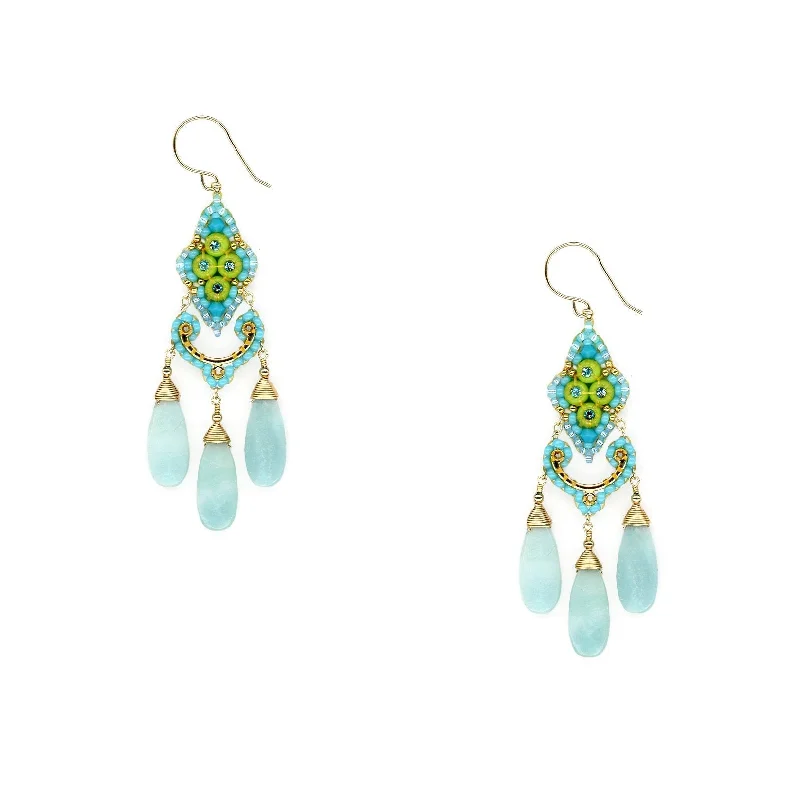 Miguel Ases Turquoise Lotus and Amazonite Teardrop Earrings