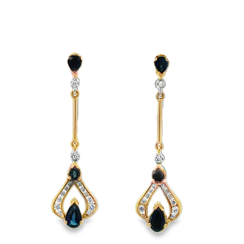 Delicate Sapphire and Diamond Dangle Earrings in Yellow Gold