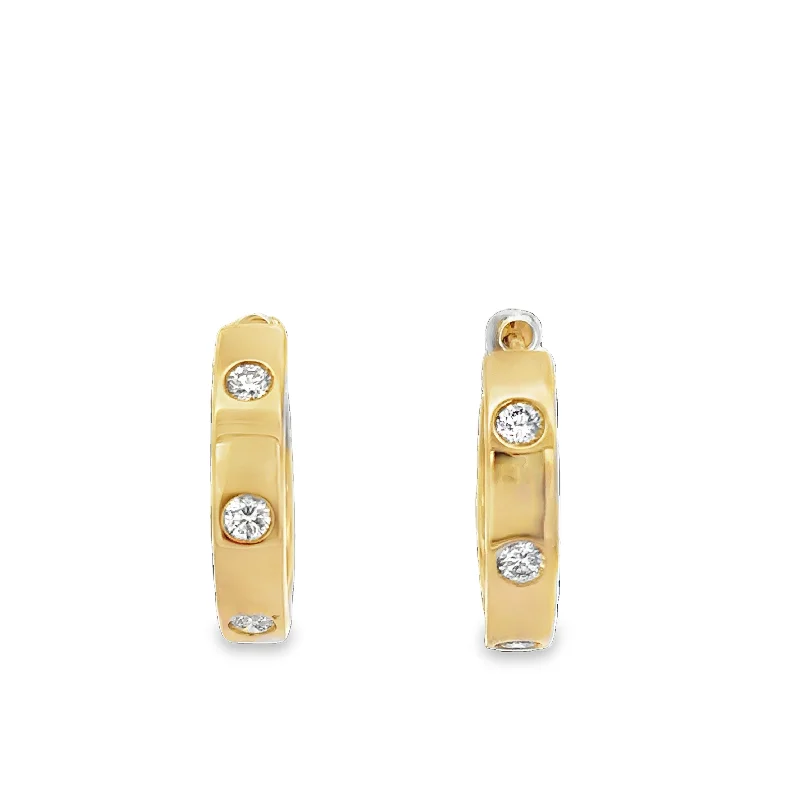 Flush Set Diamond Hoop Earrings in Yellow Gold