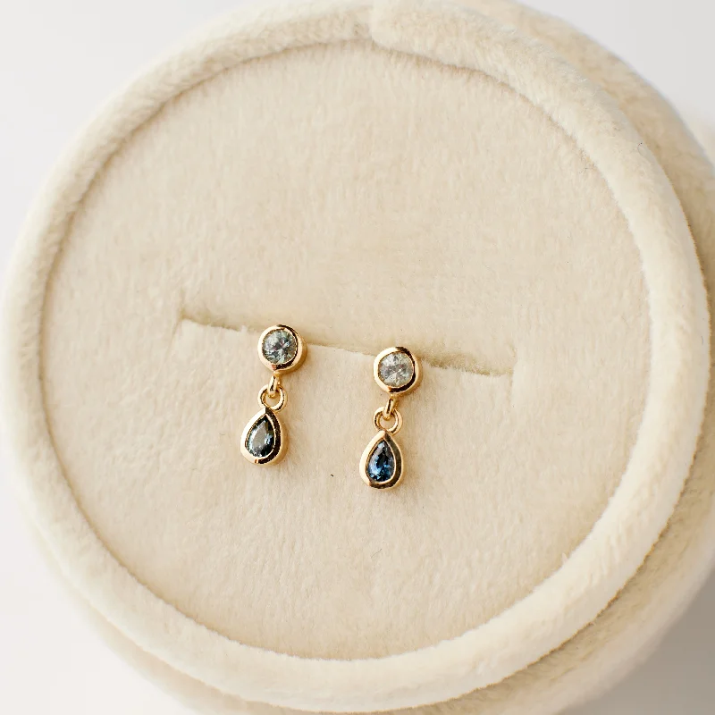 Jude Earrings - Light Green + Blue Sapphires