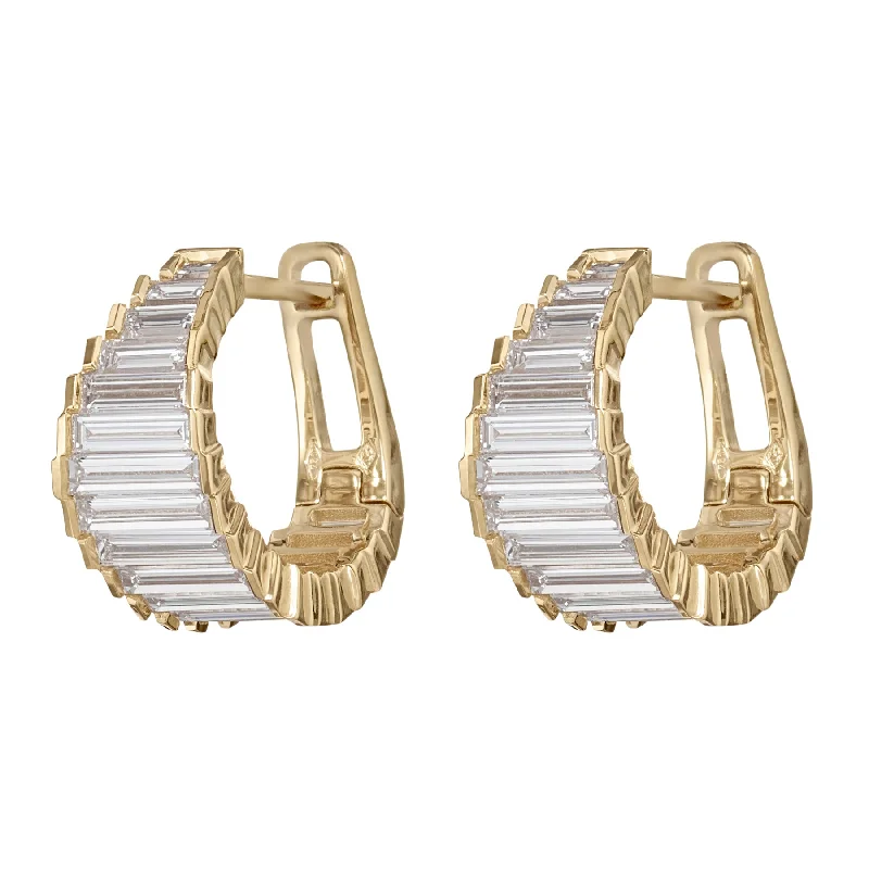 Lab Grown Baguette Diamond Stepped Hoop Earrings