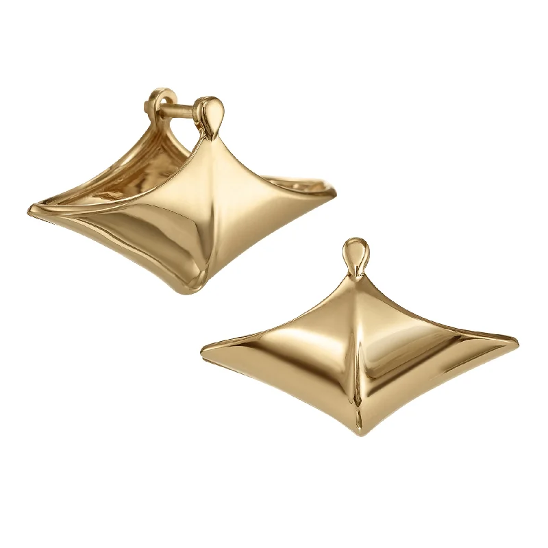 Modern 18K Gold Pointed Wide Huggie Earrings