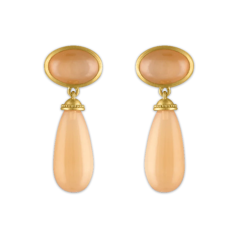 Peach Moonstone Granulated Amphora Earrings