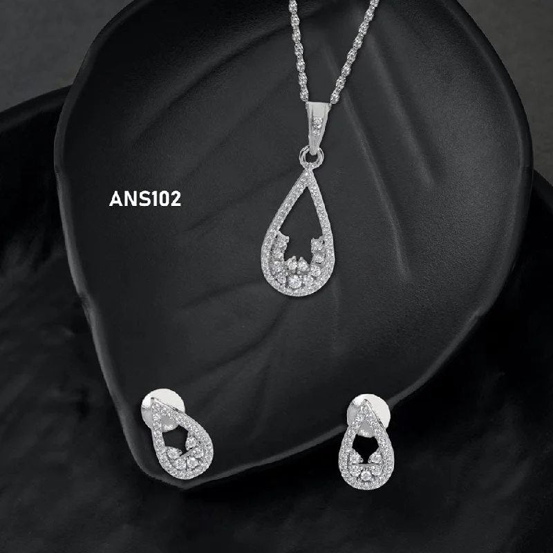 Ashtahnika AD Stone 925 Sterling Silver Pendant Set