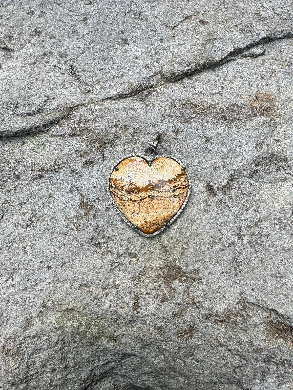 Heart Shaped Stone with Pave Diamond Border