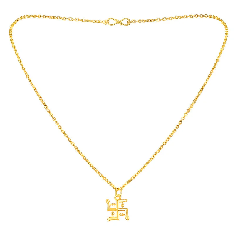 Mahi Gold Plated Religious Swastik Pendant with Chain for Men and Women (PS1101779G)