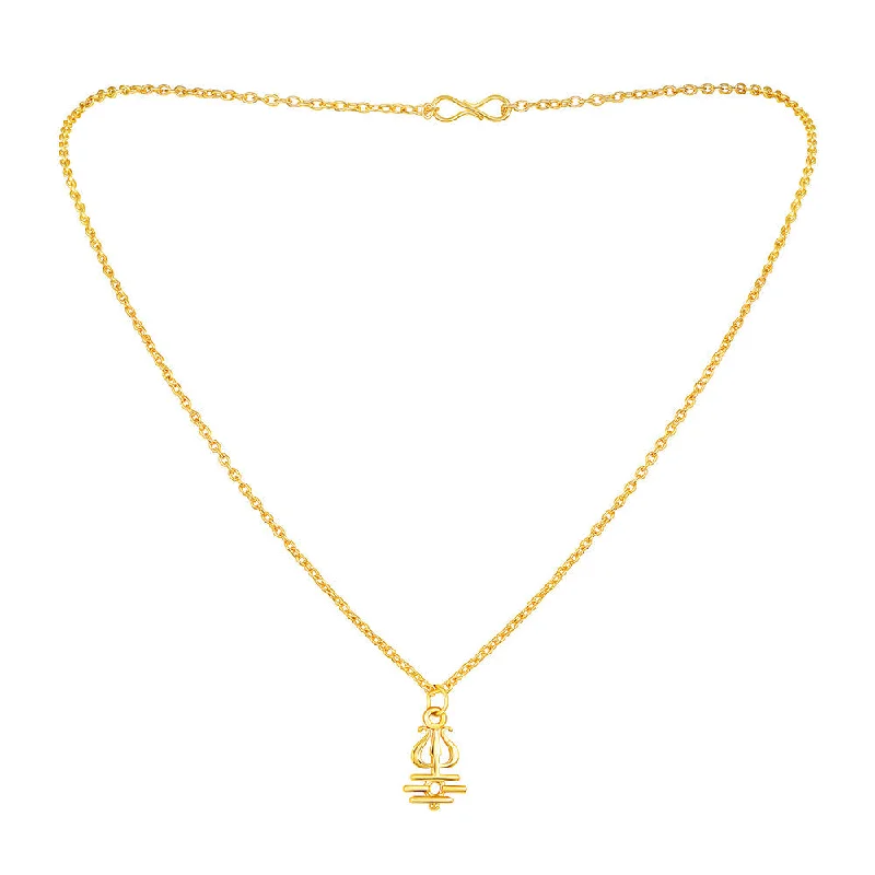 Mahi Gold Plated Religious Trishul Pendant with Chain for Men and Women (PS1101776G)