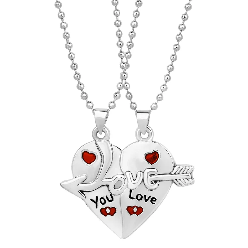 Mahi Love & You Broken Heart with Arrow Duo Couple Locket Pendant with Chain for Men and Women (PSCO1101784R)