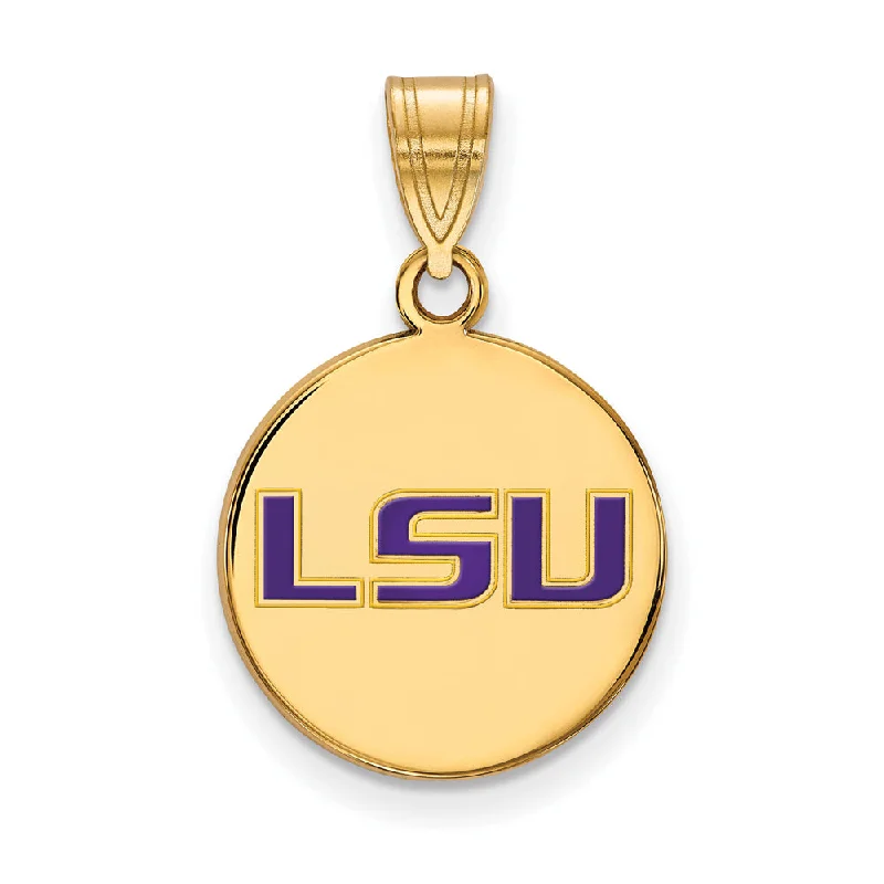 14k Gold Plated Silver Louisiana State Medium Enamel Disc Pendant