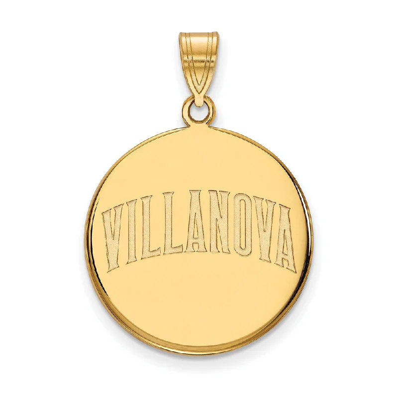 14k Gold Plated Silver Villanova U. Large Script Disc Pendant