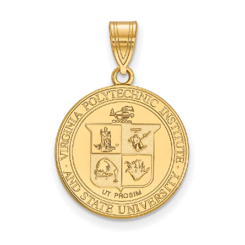 14k Gold Plated Silver Virginia Tech Large Crest Disc Pendant