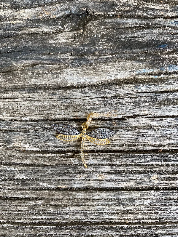 Two Tone Pave Diamond Dragonfly Pendant