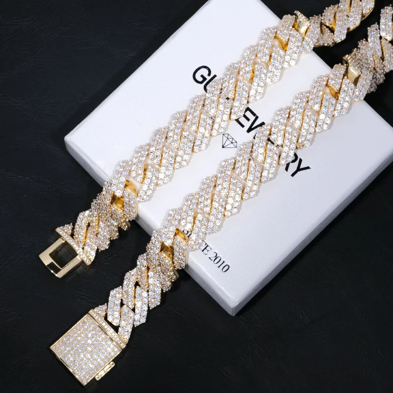 Waterproof Stainless Steel Jewelry For Lasting Beauty 19mm 2-Row Iced Prong Cuban Chain In 18K Gold