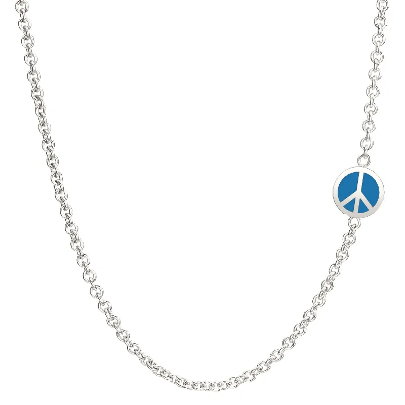 Premium Jewelry Now Available At Special Discounts 2mm Silver Enamel Peace Sign Chain