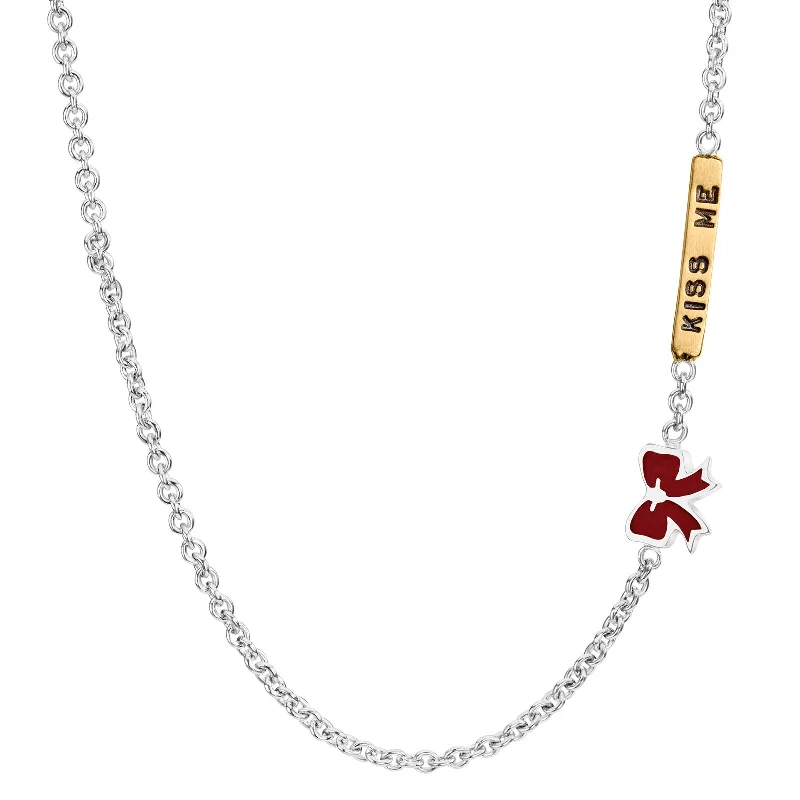 Premium Jewelry At Special Low Prices For A Limited Time 2mm Silver Kiss Me Enamel Bow Chain