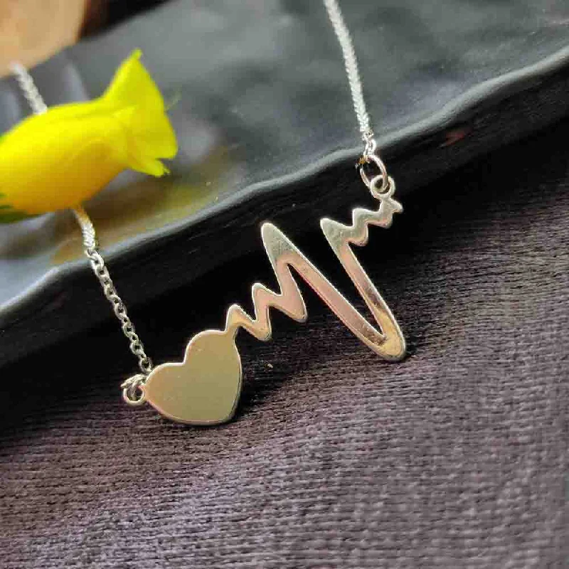 Romantic Heart-Shaped Jewelry For Special Gifts Bhavi jewels Stainless Steel Heart Shape And Heart Beat Chain Pendant