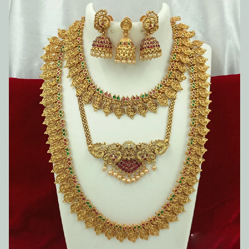 Exclusive Online Jewelry Sale – Don't Wait Joyful Jewel Art Matte Gold Plated Pota Stone And Temple Combo Set