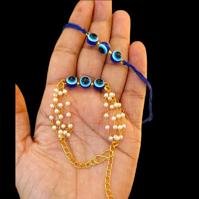 Jewelry Sale Bonanza – Grab Your Sparkle Now Palak Art Gold Plated Evil Eye Rakhi Combo Set